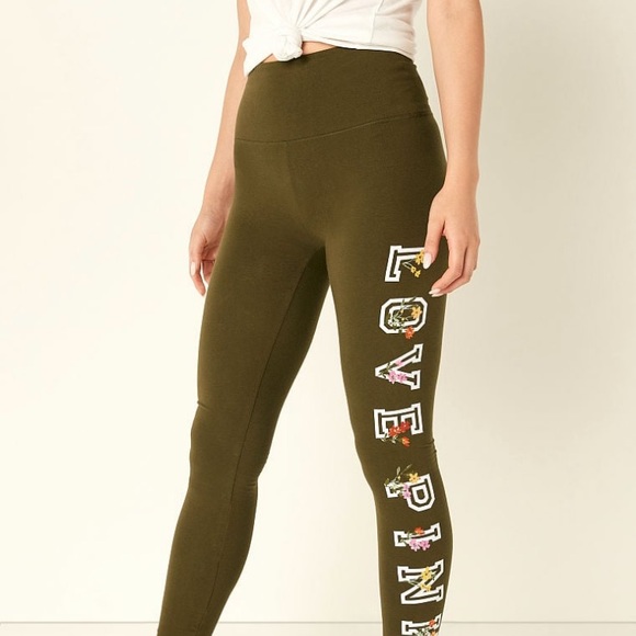 NWT Pink Cotton High Waist Full Length Legging - Deep Olive with Floral graphic - Picture 3 of 14